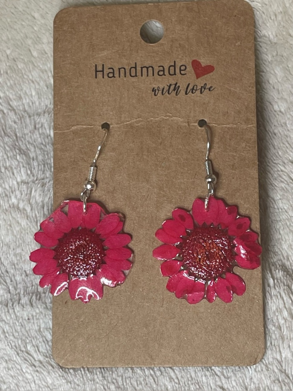 Handmade Pink Sunflower Drop Earrings S925 hooks
